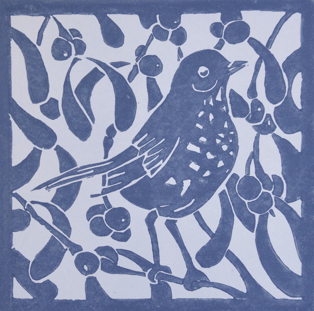 Mistle Thrush in Mistletoe - original artwork by Pat Rhead=Phillips