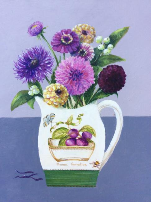 Dahlias and Zinnias print by pat Rhead-Phillips