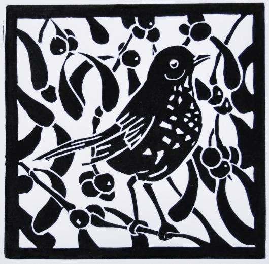 Mistle Thrush in Mistletoe - original artwork by Pat Rhead-Phillips